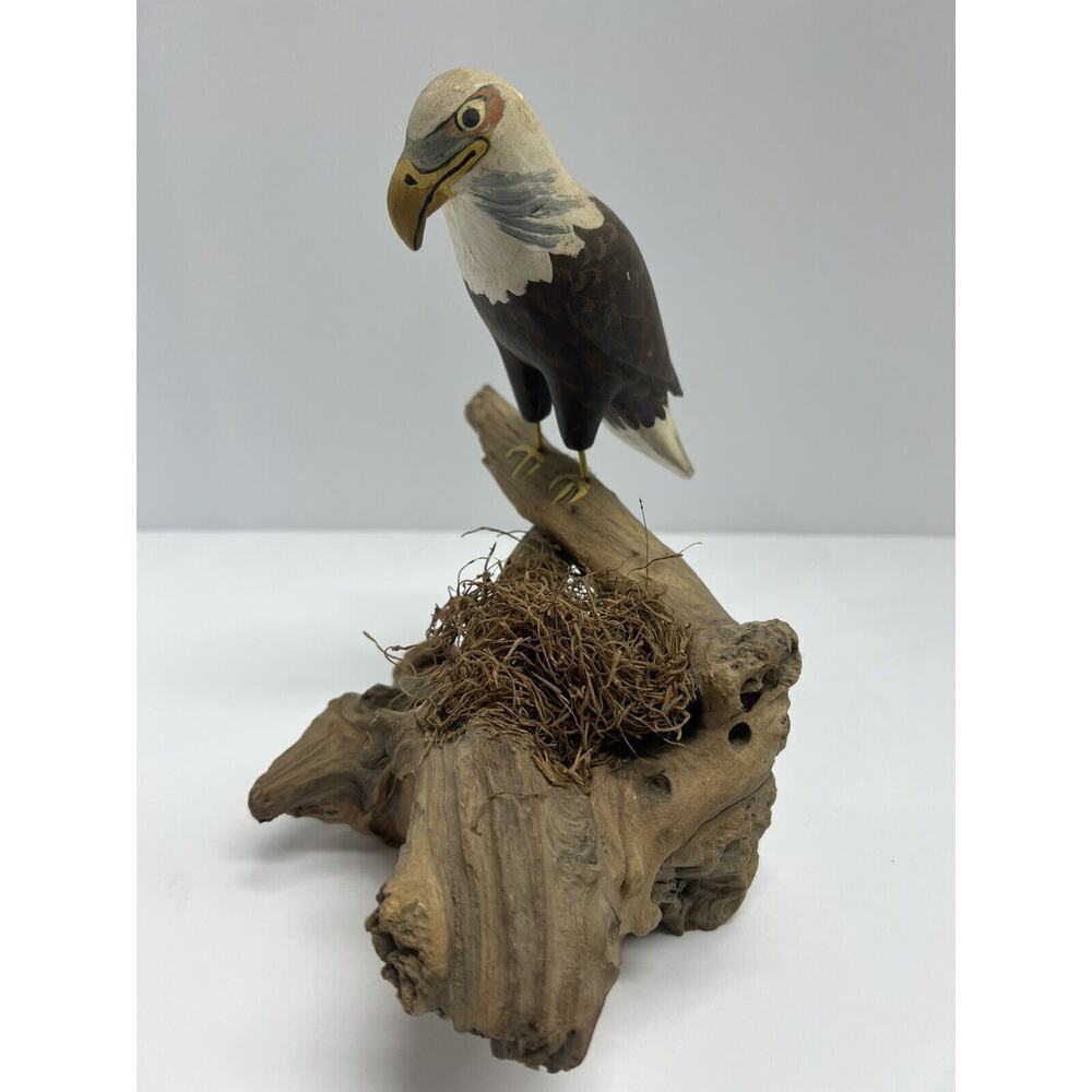 Unbranded Hand Carved & Painted Bald Eagle on Driftwood Vintage - Picture 6 of 13